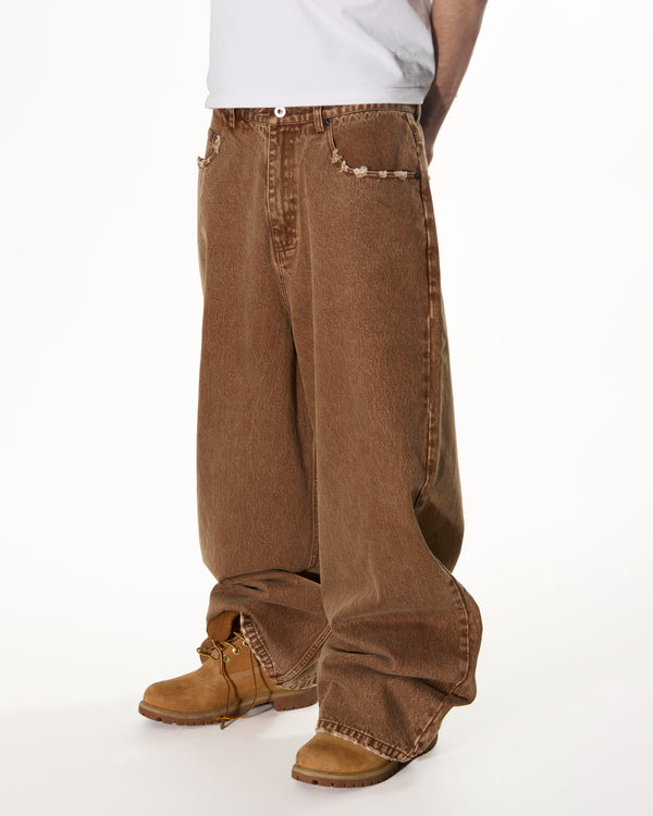 Washed Denim Jeans Brown BAGGY - Second Image