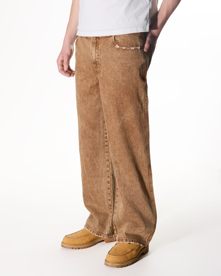 Washed Denim Jeans Brown STANDARD