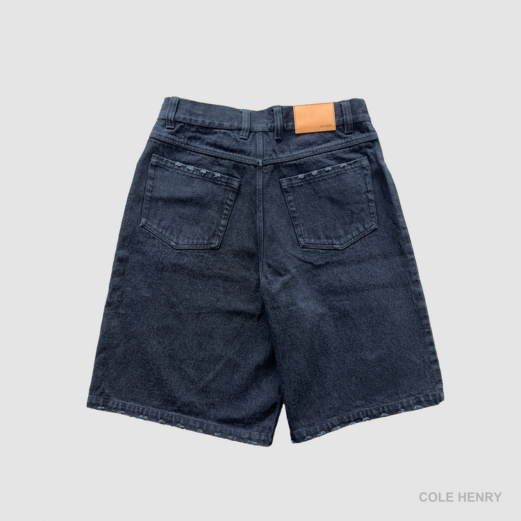 Washed Denim Jorts Black