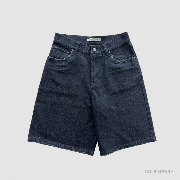 Washed Denim Jorts Black